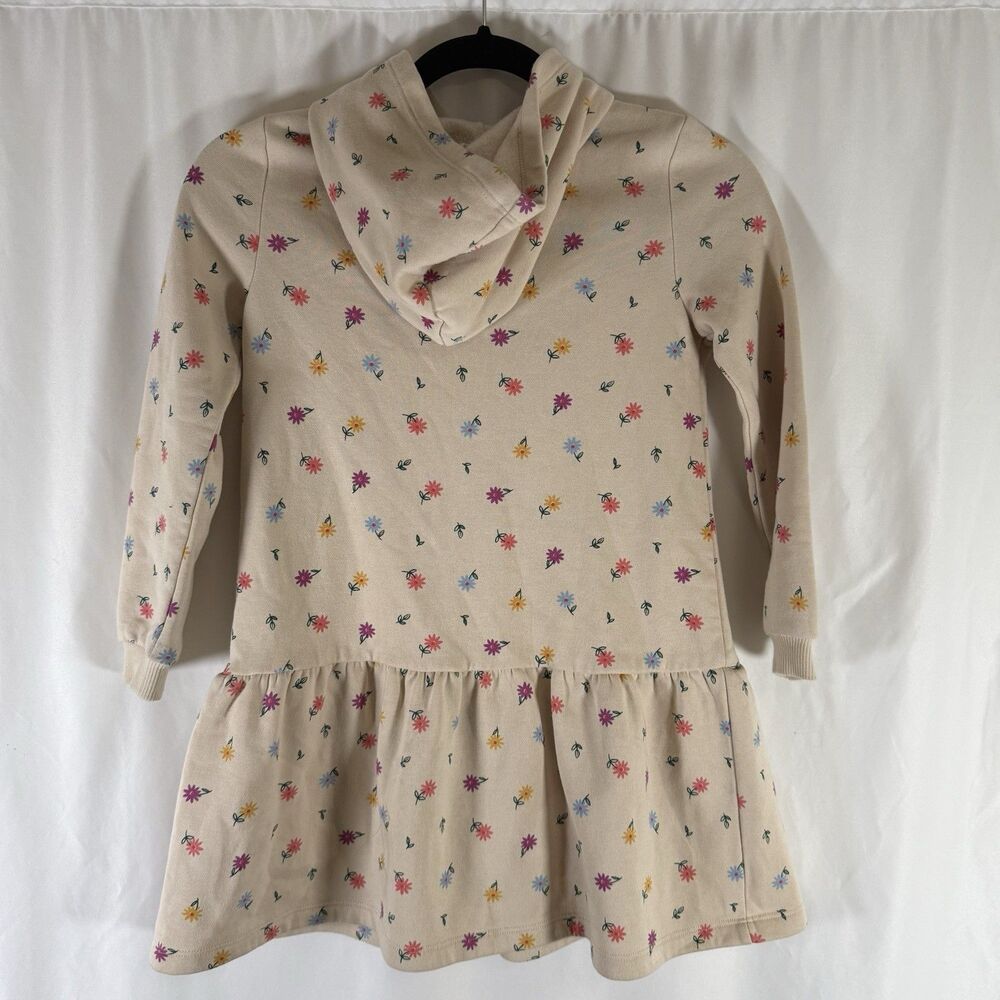 Tucker and Tate Sweater Dress Girls 7 Tan Floral Long Sleeve Ruffle Hem Hooded - Picture 10 of 12
